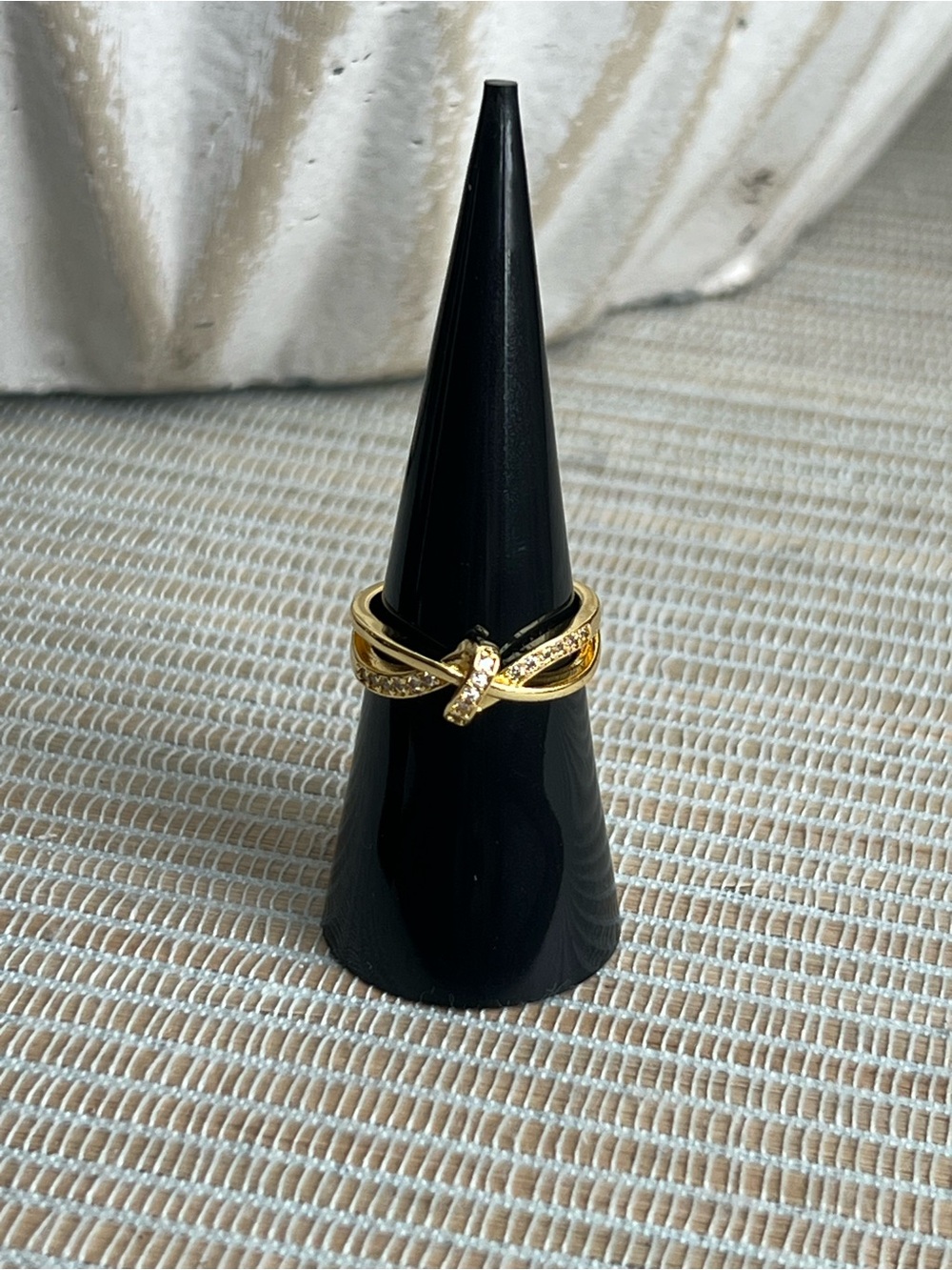 Adjustable Gold Knot Ring with Pavé Accent